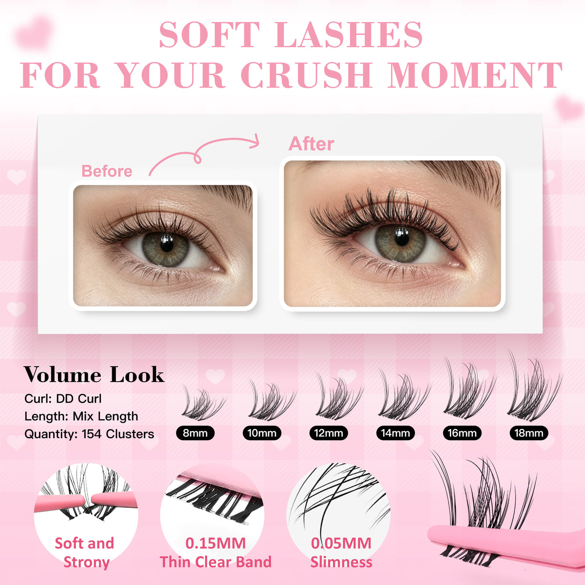 Mious Love Master Lash Clusters 8-18mm, Wispy Manga & Cat Eye DIY Lash Extensions, Natural Spiky Anime Lashes, Lightweight Individual Cluster Lashes for Beginners Eyelashes